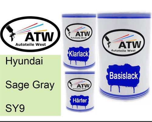 Hyundai, Sage Gray, SY9: 500ml Lackdose + 500ml Klarlack + 250ml Härter - Set, von ATW Autoteile West.